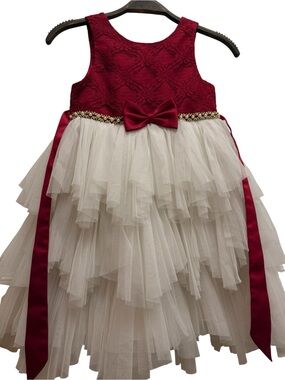 Princess Collection Girls Red & Ivory Tulle Party Dress 6X/7 Elegant Bow Formal